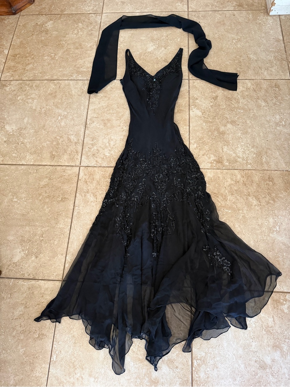 Scala Black Beaded V-Neck Prom Gown